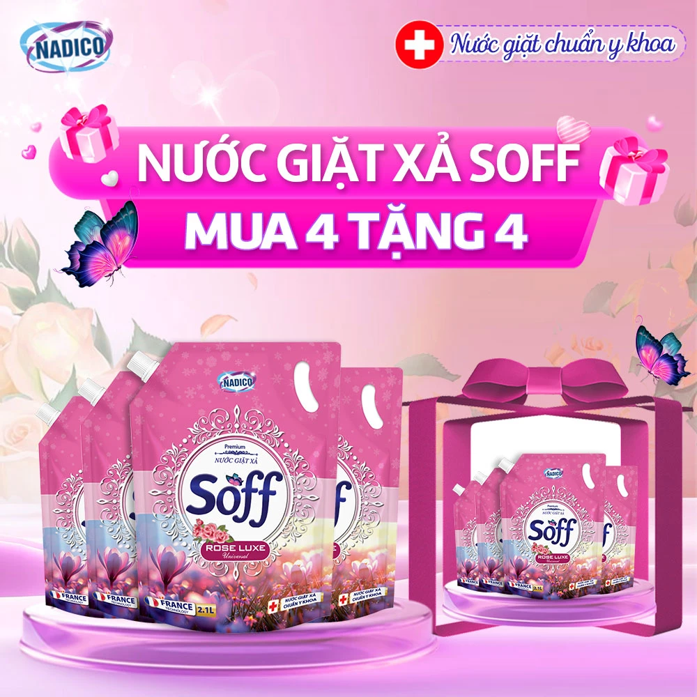 Combo 4 Nước giặt xả Soff Hương Rose Luxe